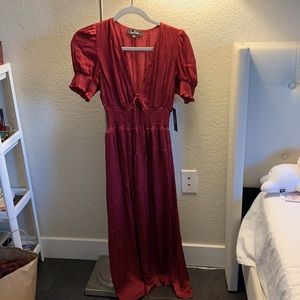 Red satin dress